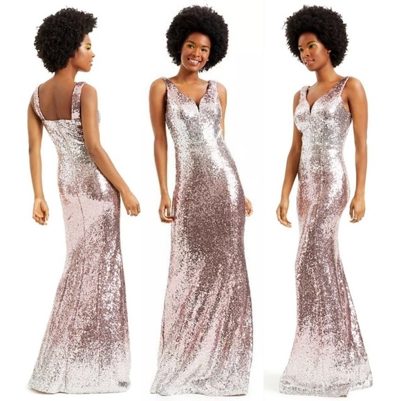 new Crystal Doll Ombré Sequined Mermaid Gown Formal Dress Light Pink Silver - Picture 15 of 16